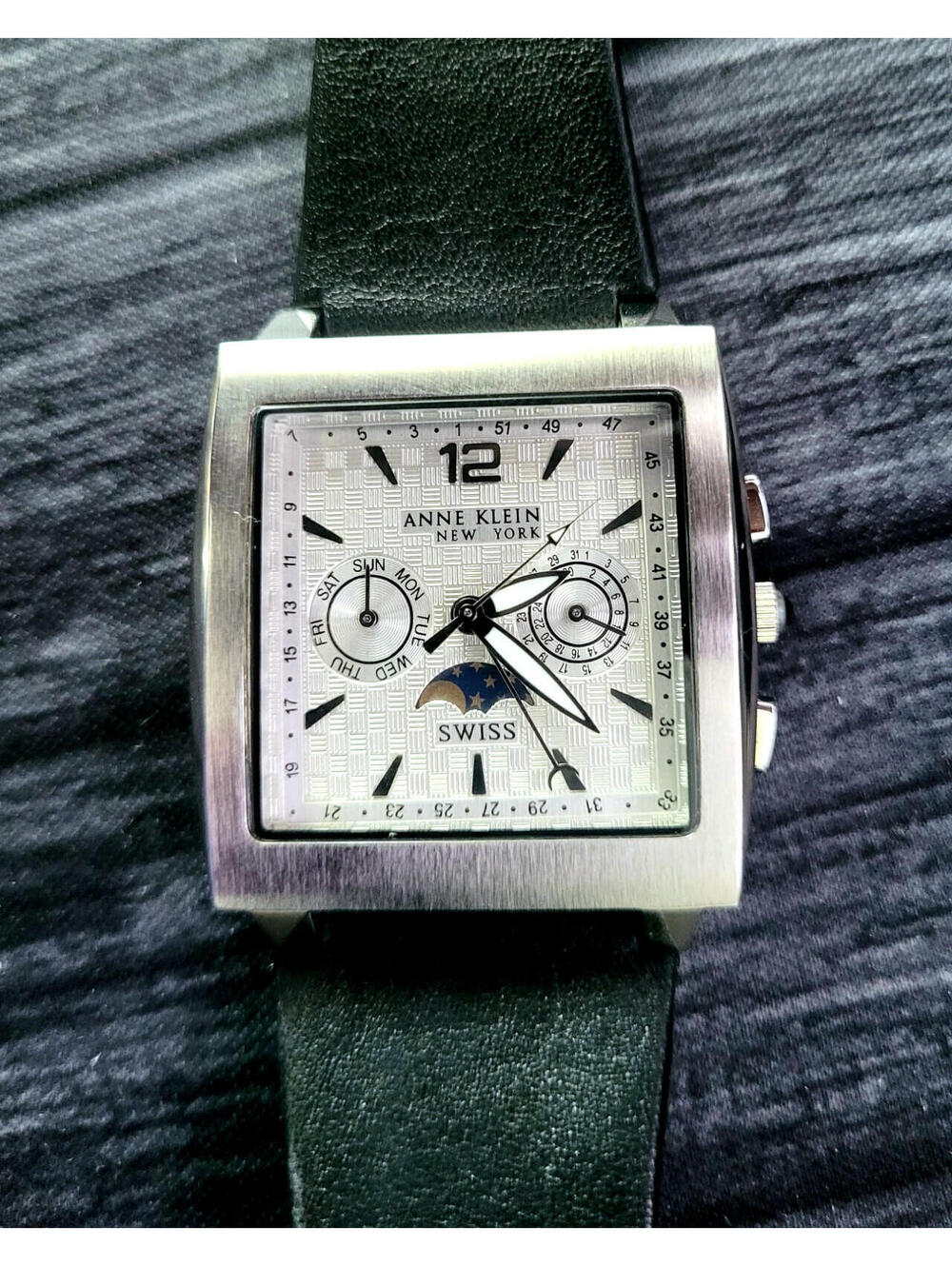 Rare Anne Klein 12/1051 766BS Moon Phase Day Date Mens Watch